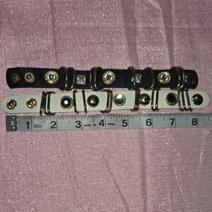 Rhinestone Snap Leather Snap Bracelet Straps - Black & White